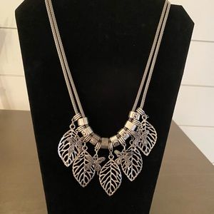 Silver Color Leaf Necklace